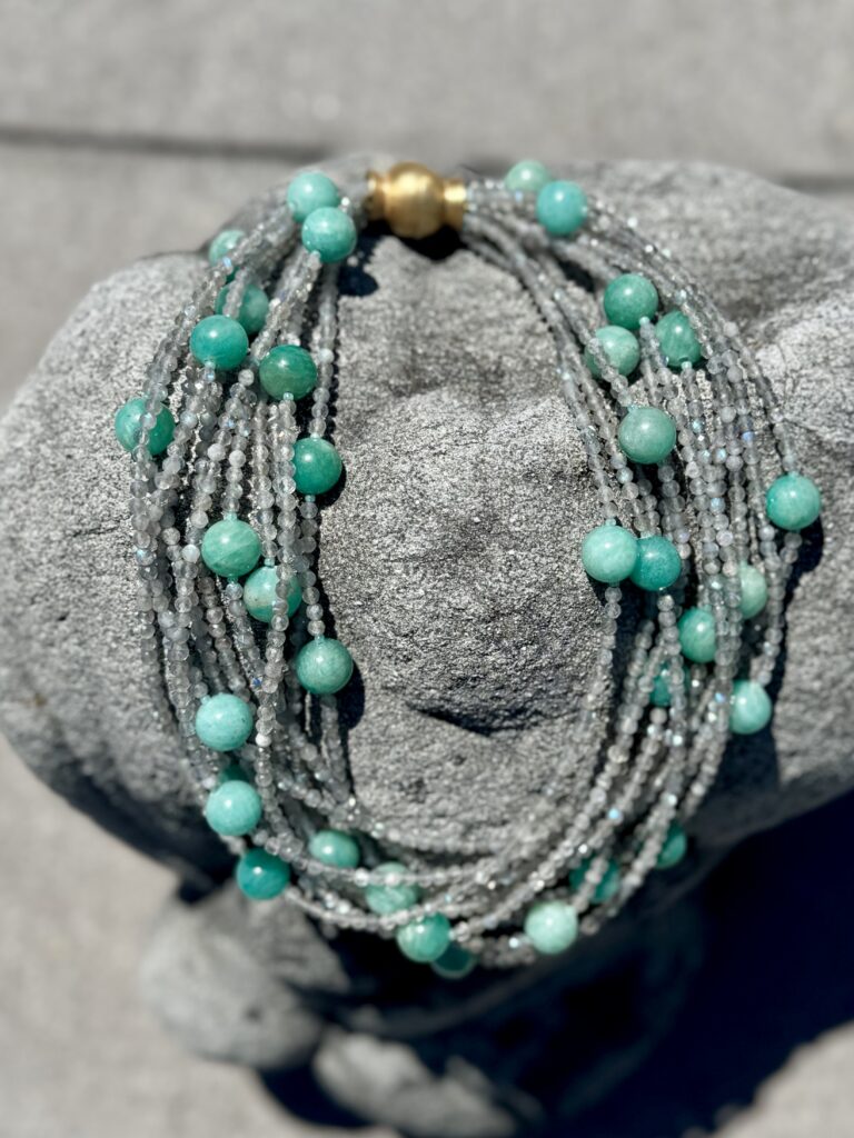 Halskette 77 — Collier aus Labradorit und Amazonit