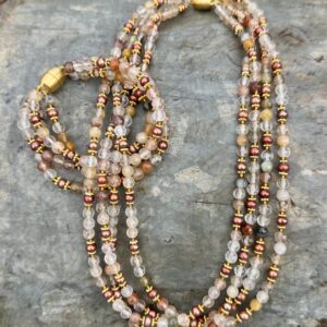 Set bestehend aus Collier und Armband aus Süßwasserperlen, Quarz und vergoldetem Silber